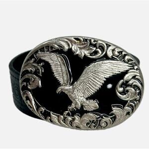 Linea Pelle Tooled Leather Belt with Eagle Belt Buckle